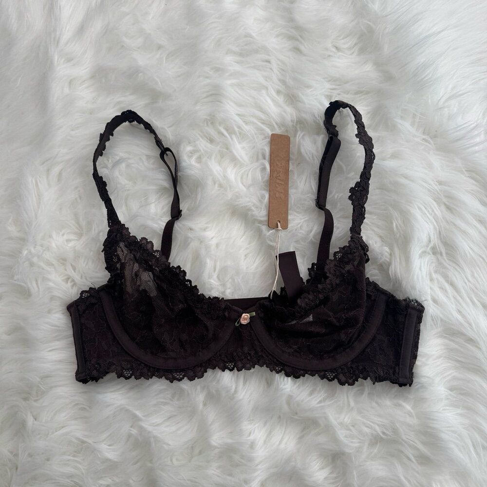 Skims Stretch Lace Unlined Scoop Bra Espresso Size 34A